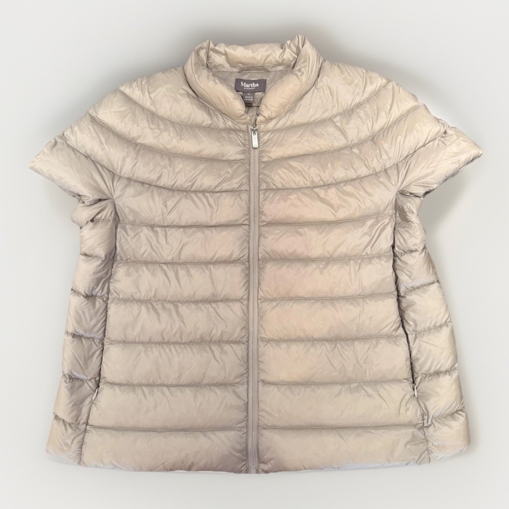 Martha Stewart Jacket Womens XL Silver Short Sleeve Down Puffer Packable Quilted